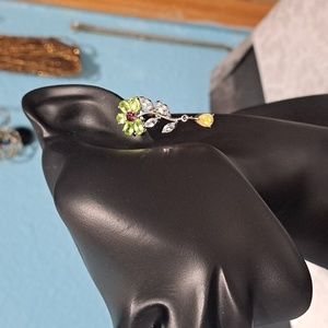 Unheated  Fire Opal,peridot aquamarine ,Rhodolite garnt Sterling  Earrings 14kwg